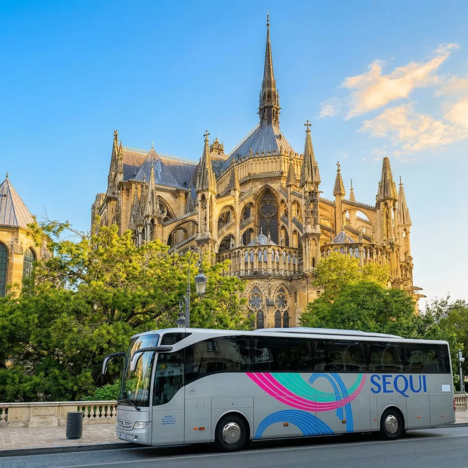 An Autolinee Sequi coach on the road — In historic cities